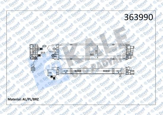 KALE 363990 Ara Soğutucu Renault Trafic Iii 2.0dci M9r 19 > Euro6 Mt Brazing 665x133x52